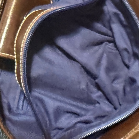 Blue and Brown Textured Shoulder Bag with Leather Accents - Picture 10 of 11